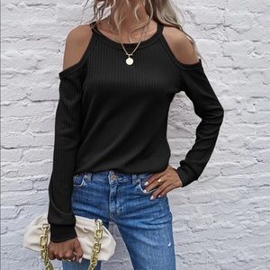 SHEIN black cold shoulder rib knit tee